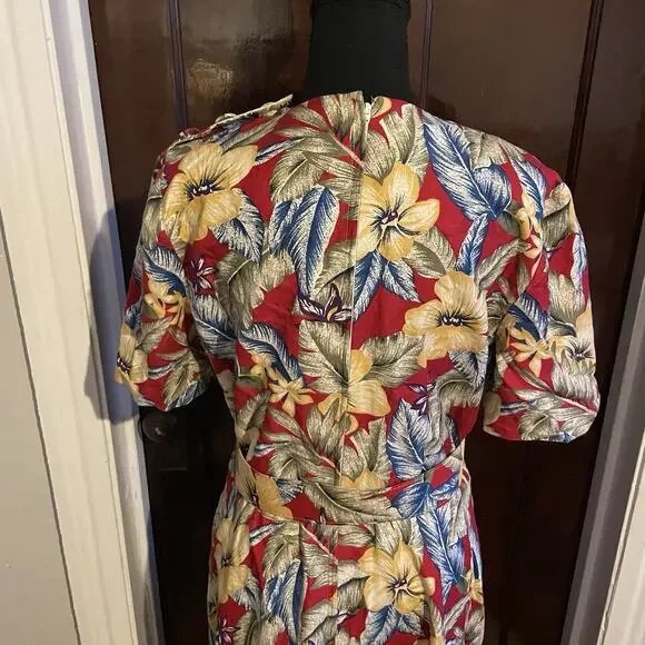 Vintage 90s Talbots Womens 8 Belted Linen Blend Short Sleeve Hawaiian Dress USA - Picture 9 of 15